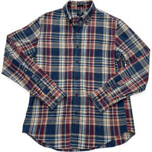 J. Crew Slim Plaid Cotton Button Down Red Blue Casual Dress Shirt Men's Medium